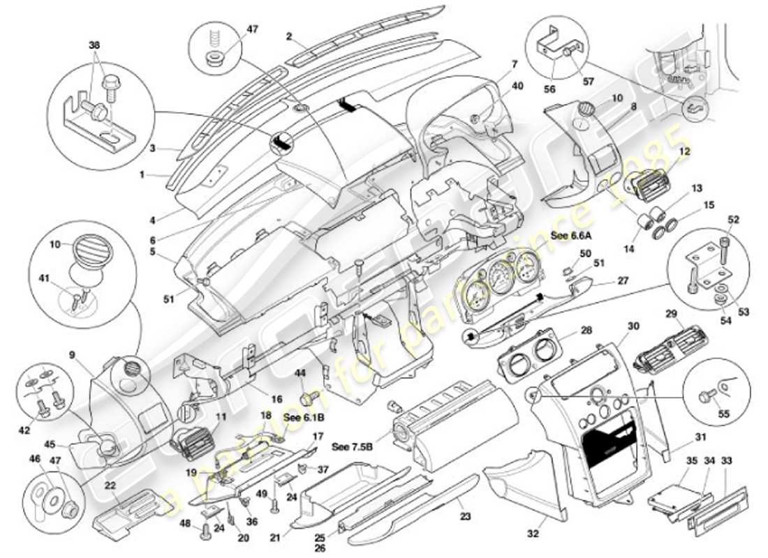 aston martin vanquish (2001) fasci e rifiniture diagramma delle parti