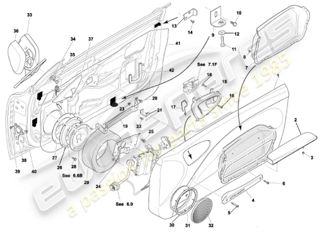 aston martin vanquish (2001) diagramma delle parti dei rivestimenti e dei raccordi delle porte