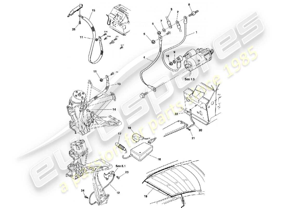 aston martin vanquish (2001) batteria e cavi diagramma delle parti
