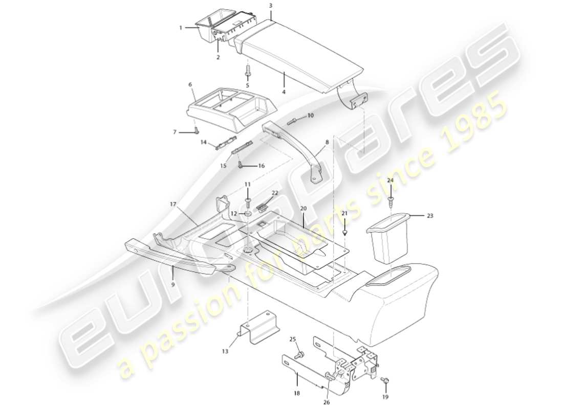 aston martin vanquish (2001) console centrale e finiture diagramma delle parti