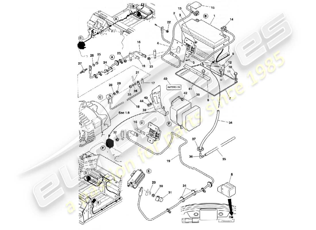 aston martin vanquish (2001) batteria e cavi diagramma delle parti