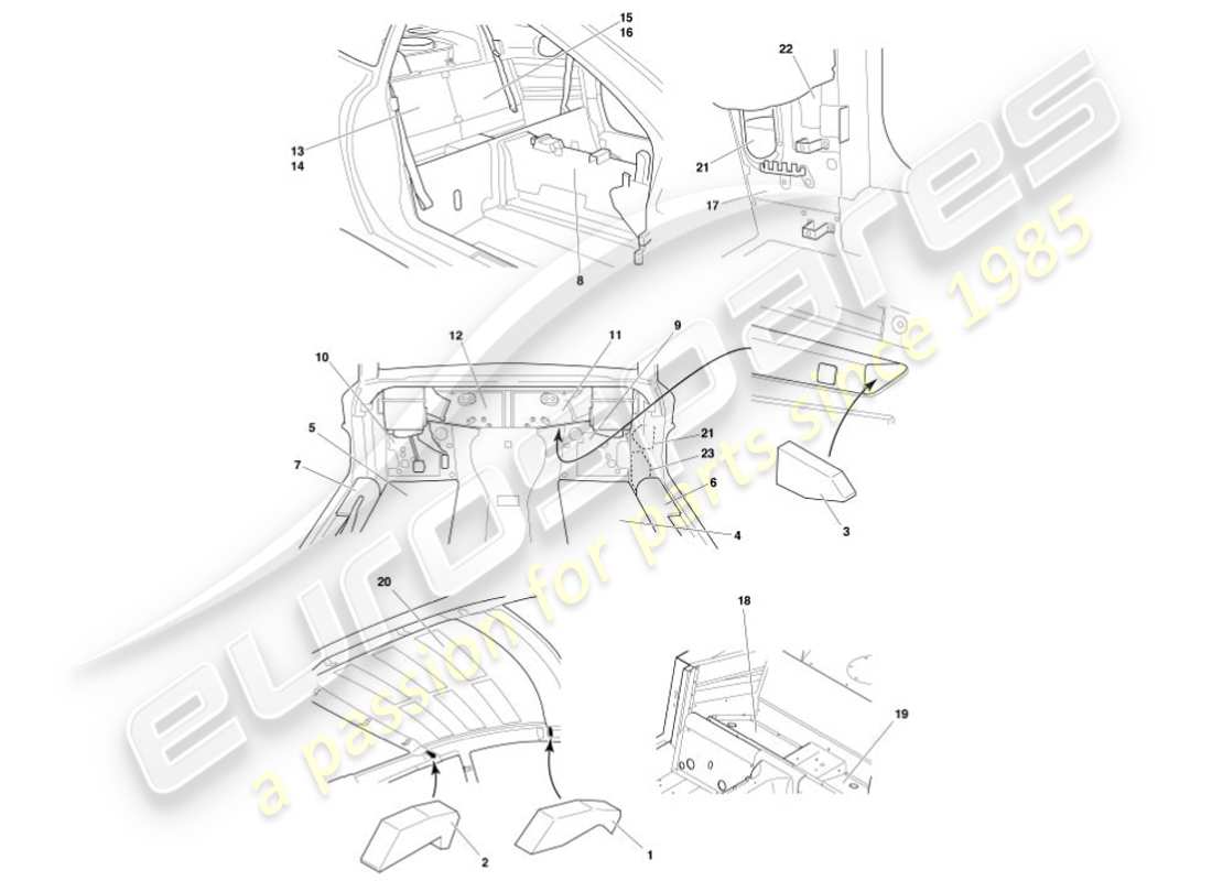 aston martin vanquish (2001) diagramma delle parti fonoassorbenti