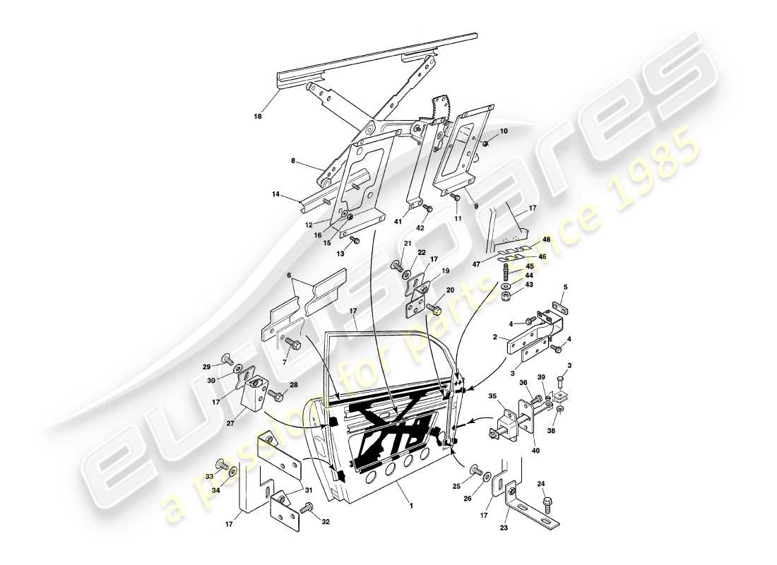 aston martin v8 coupe (2000) diagramma delle parti porte