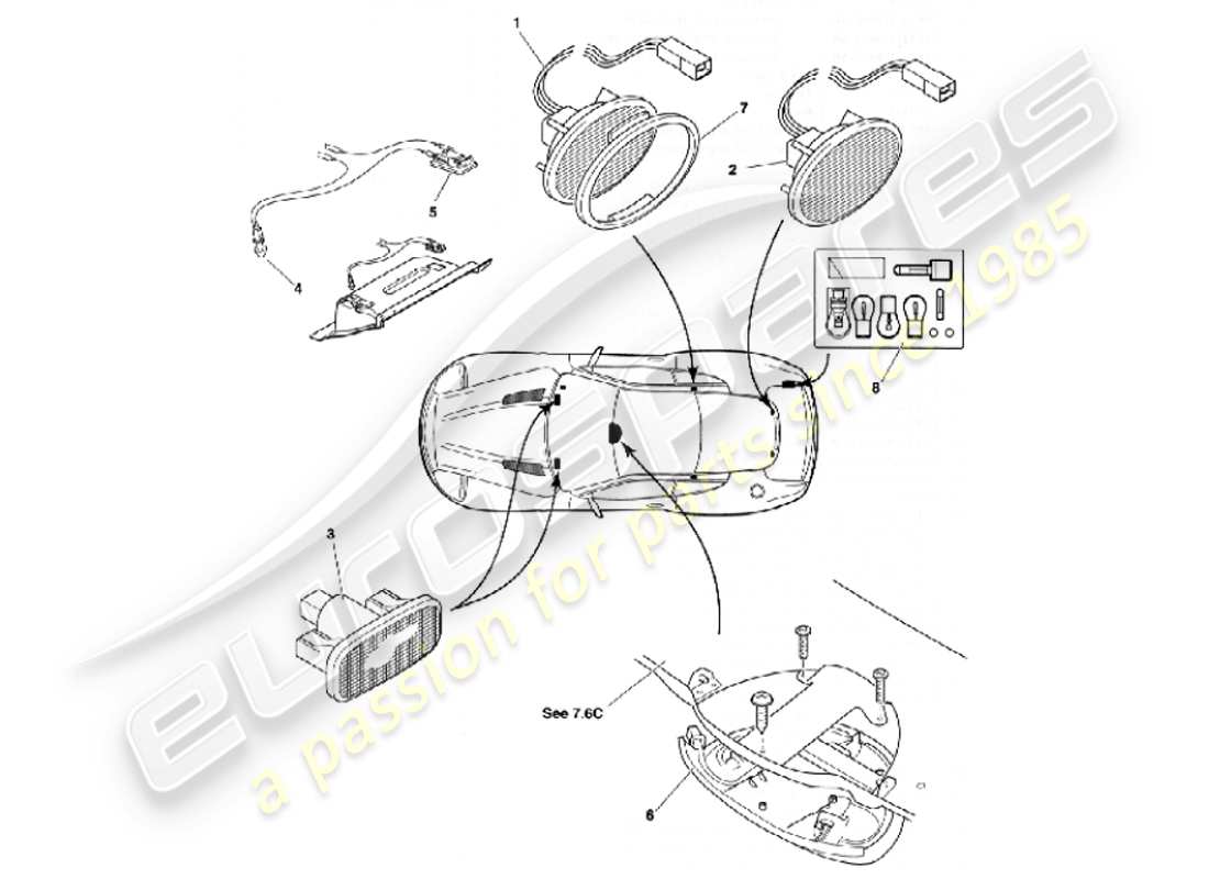 aston martin vanquish (2001) lampade e lampadine per interni diagramma delle parti
