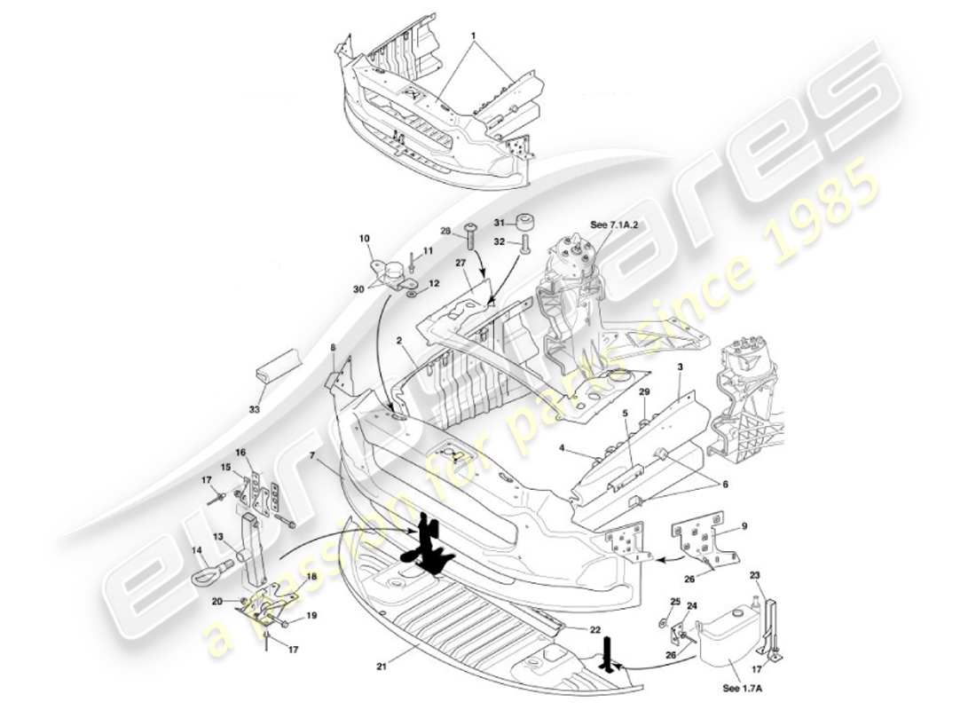 aston martin vanquish (2001) struttura ad impatto frontale diagramma delle parti