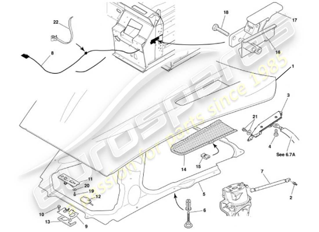aston martin vanquish (2001) cofano diagramma delle parti