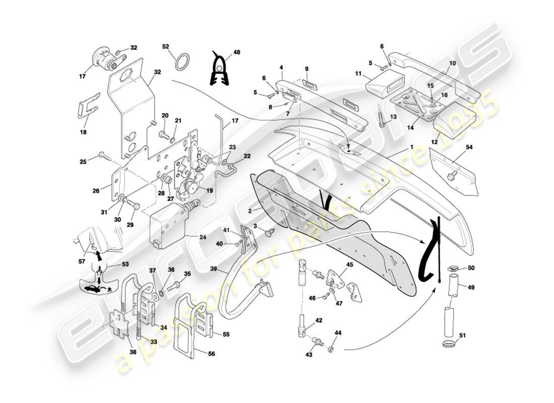 aston martin db7 vantage (2002) diagramma delle parti del coperchio del bagagliaio