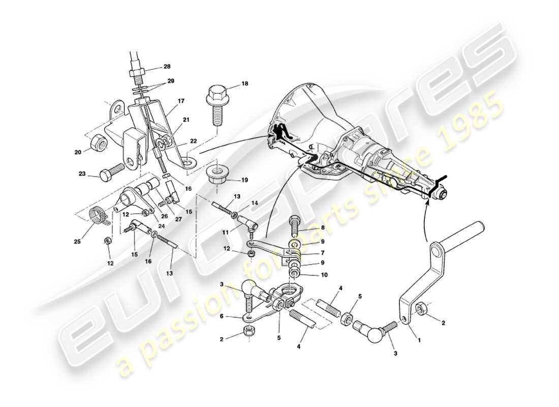 aston martin v8 coupe (1999) collegamento del cambio diagramma delle parti