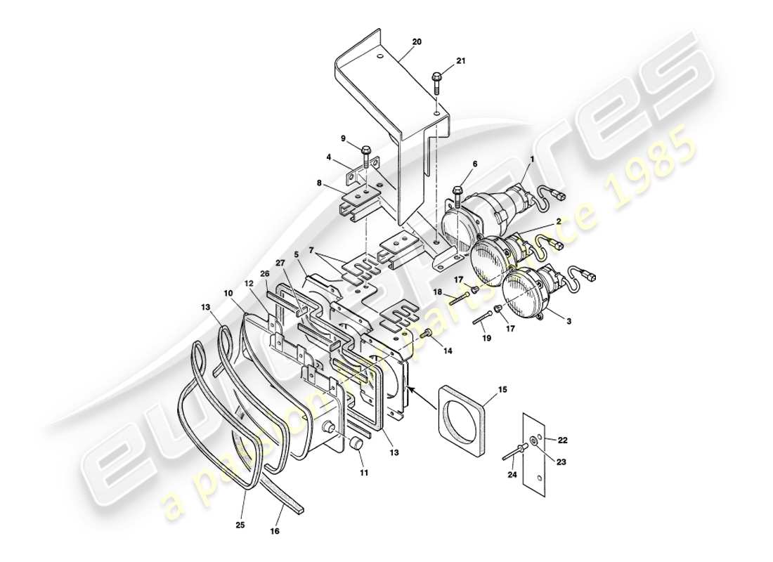 un diagramma delle parti dal catalogo delle parti aston martin v8 volante (1998)