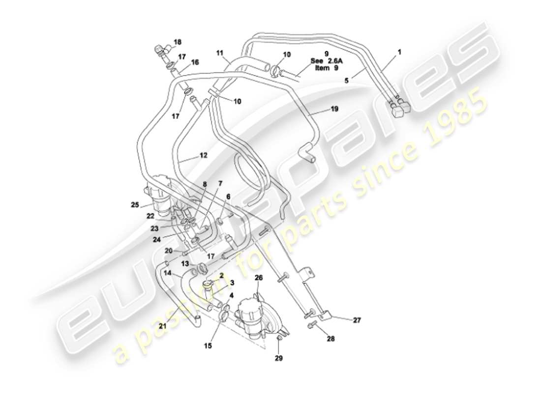 aston martin vanquish (2003) tubi del carburante diagramma delle parti