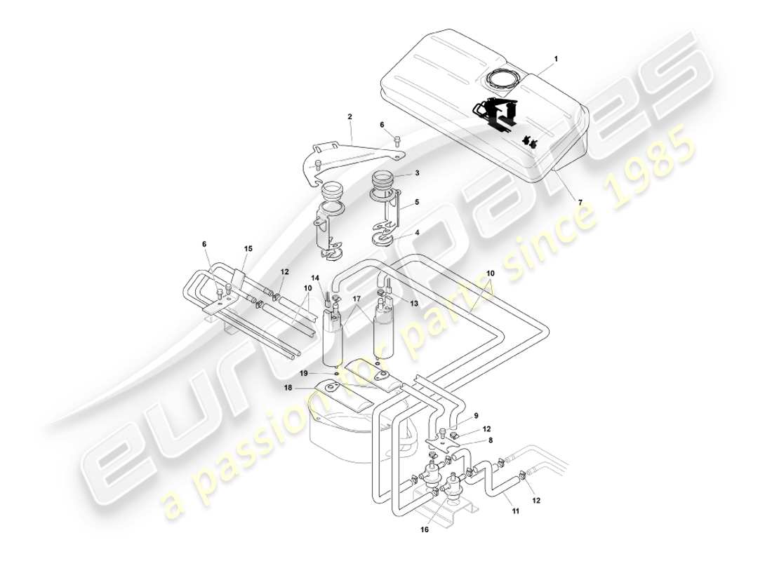 aston martin db7 vantage (2001) diagramma delle parti del vaso di turbolenza del serbatoio del carburante volante