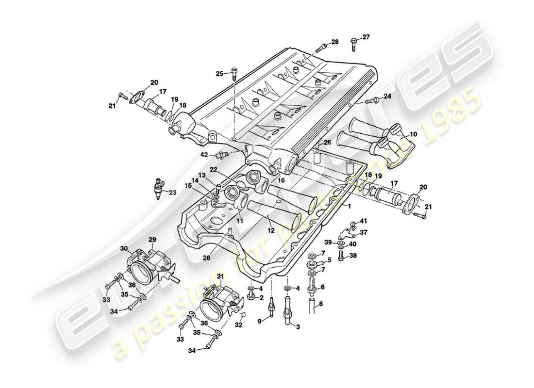aston martin v8 volante (1998) collettori di aspirazione e plenum diagramma delle parti