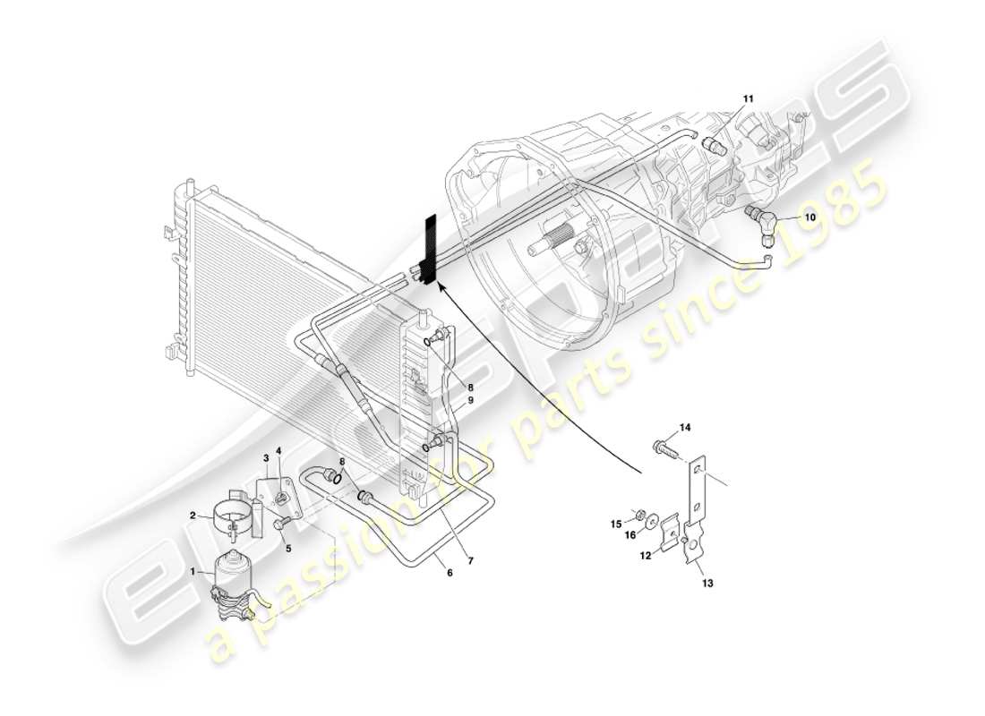 aston martin db7 vantage (2001) trasmissione manuale, diagramma delle parti di raffreddamento del cambio