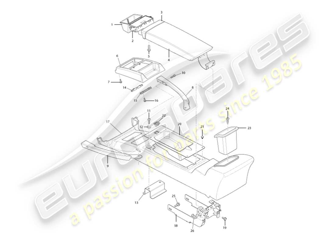 aston martin vanquish (2003) console centrale e rivestimento, diagramma delle parti secondo vin 501948