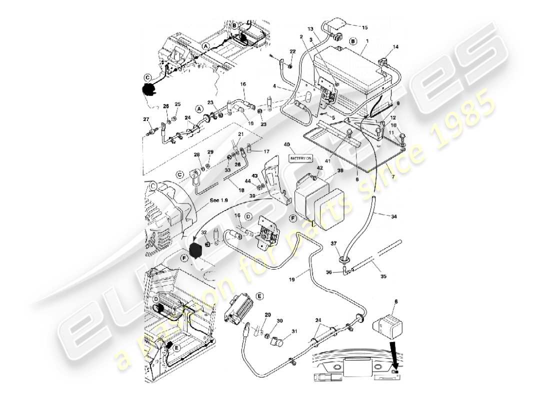 aston martin vanquish (2003) batteria e cavi diagramma delle parti