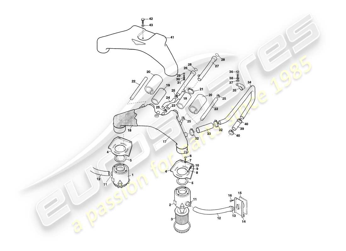 aston martin v8 coupe (2000) diagramma delle parti dei filtri dell'aria