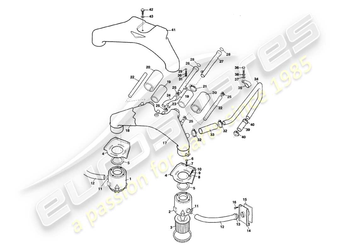 aston martin v8 volante (1997) diagramma delle parti dei filtri dell'aria
