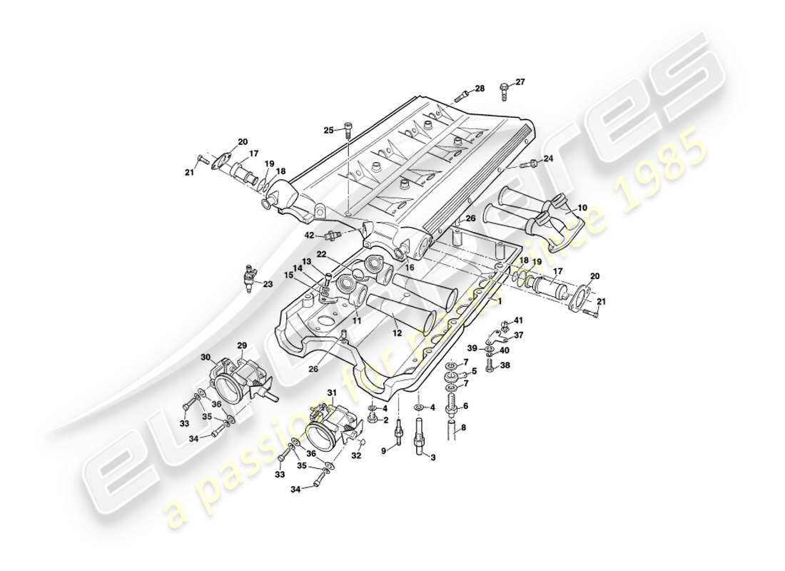 aston martin v8 coupe (2000) collettori di aspirazione e plenum diagramma delle parti