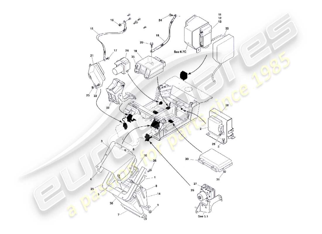 aston martin vanquish (2003) diagramma delle parti dei moduli di controllo elettronico