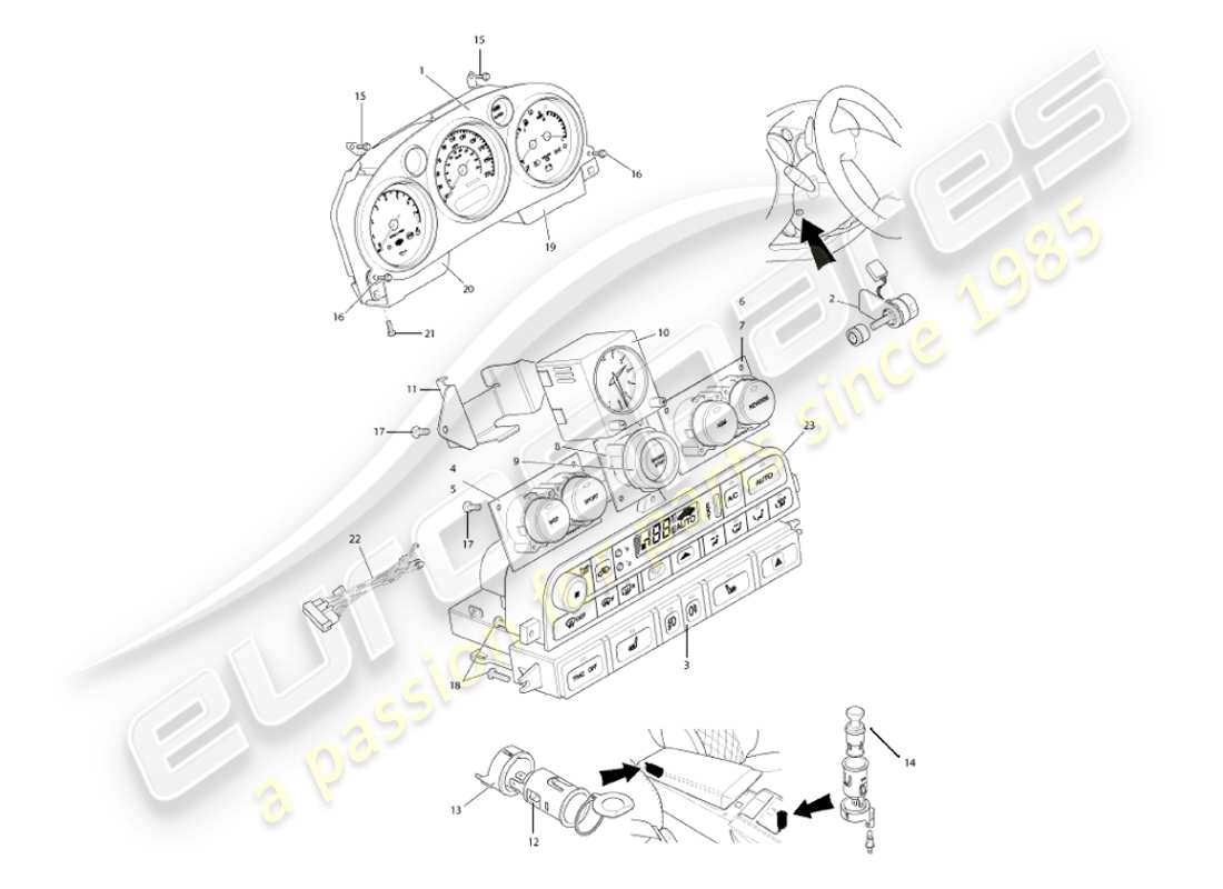 aston martin vanquish (2002) strumenti e controlli diagramma delle parti