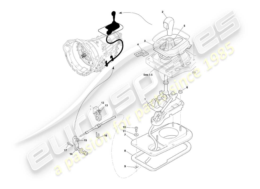 aston martin db7 vantage (1999) schema delle parti del gruppo trasmissione touchtronic e selettore marce