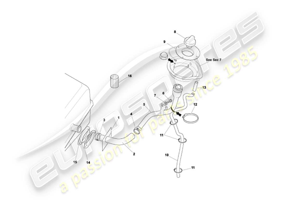 aston martin vanquish (2006) tubo di riempimento carburante diagramma delle parti