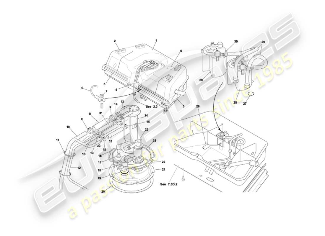 aston martin vanquish (2006) diagramma delle parti del serbatoio del carburante