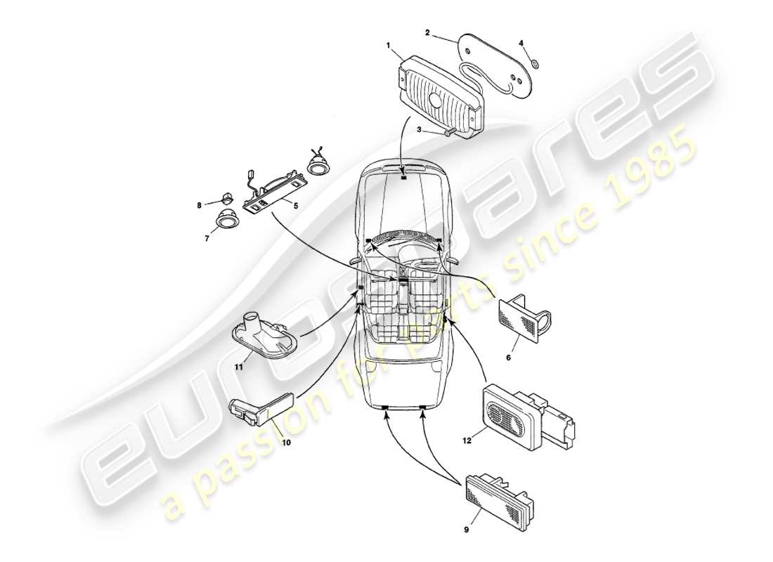 aston martin v8 volante (1997) diagramma delle parti delle lampade interne