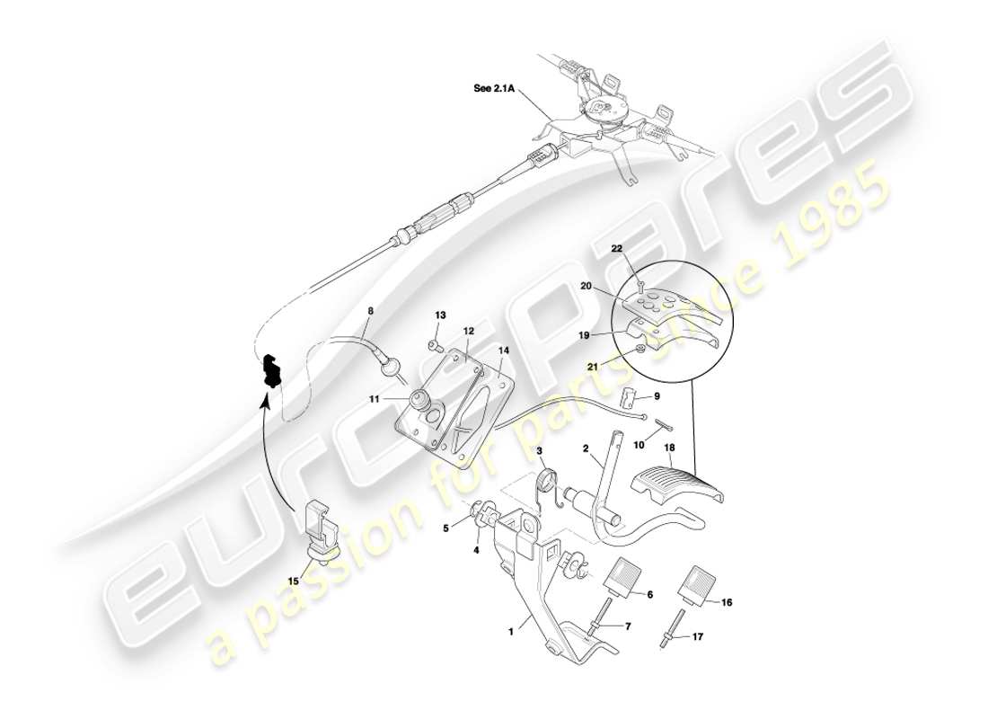 aston martin db7 vantage (2001) pedale, acceleratore, diagramma delle parti con guida a sinistra