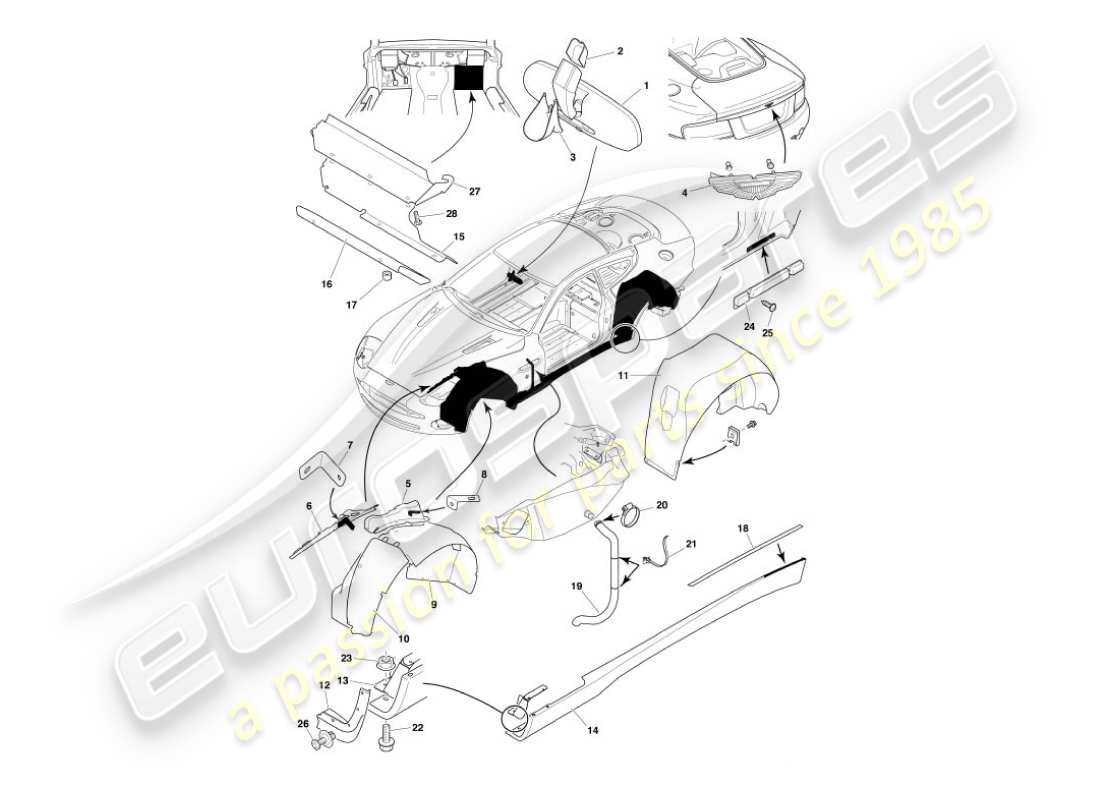 aston martin vanquish (2002) accessori per il corpo diagramma delle parti