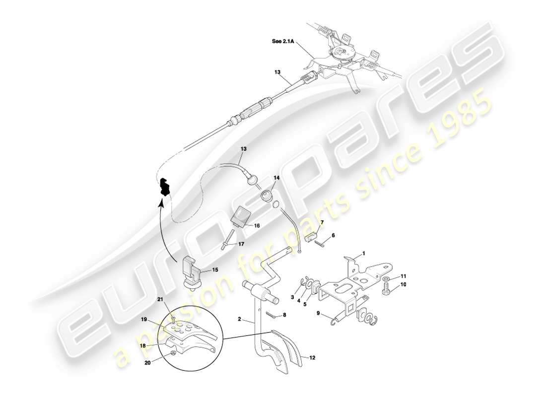 aston martin db7 vantage (2001) pedale, acceleratore, diagramma delle parti con guida a destra