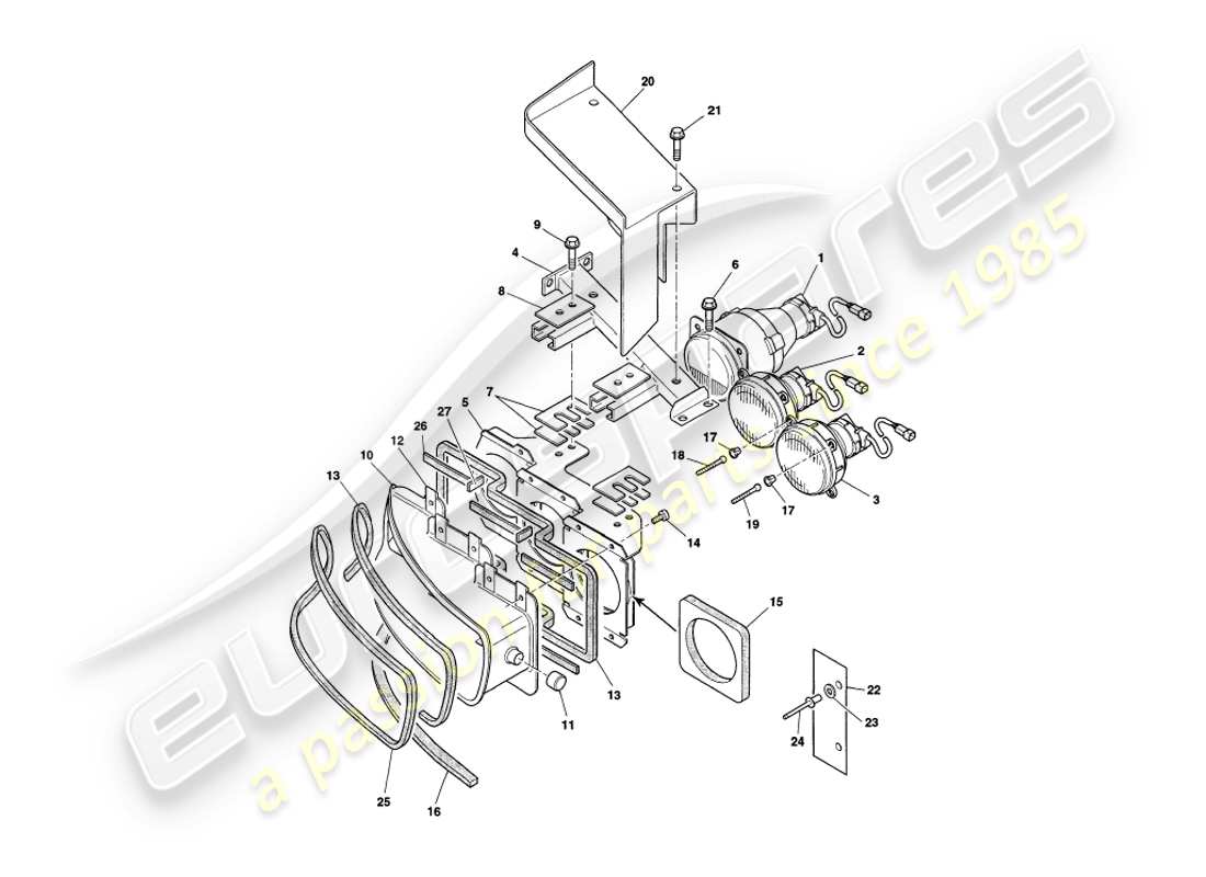 aston martin v8 coupe (2000) diagramma delle parti dei fari