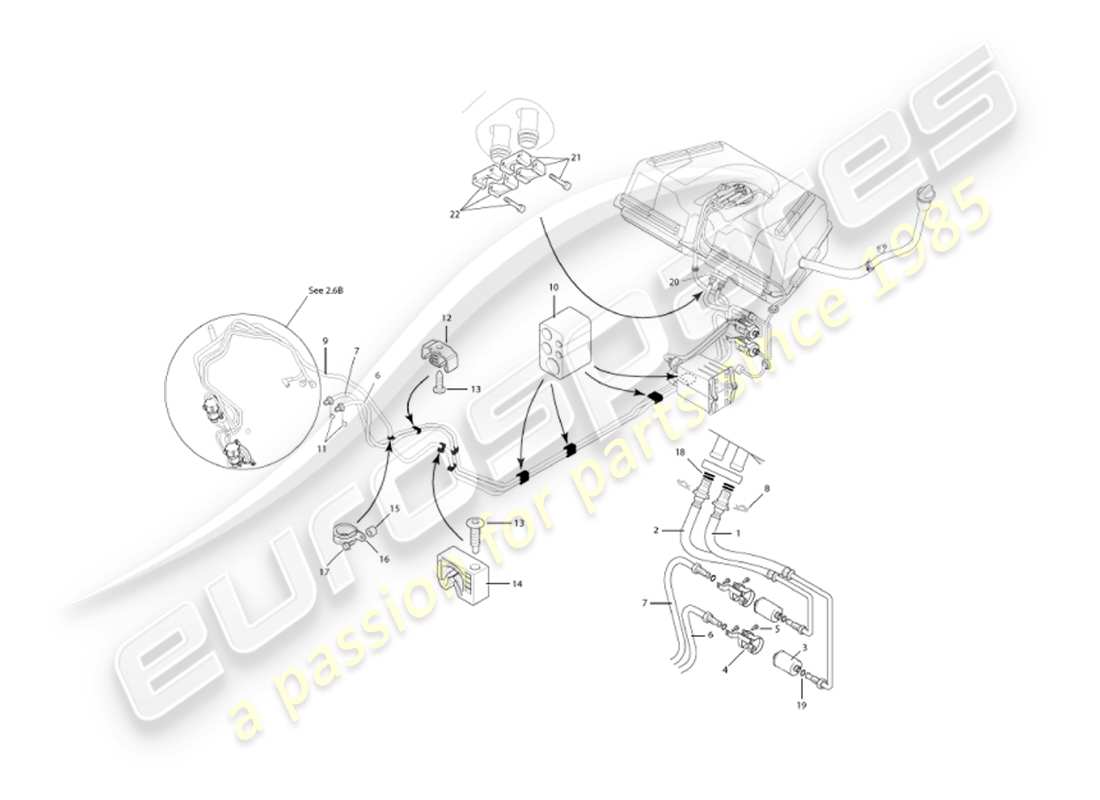 aston martin vanquish (2002) tubi del carburante diagramma delle parti