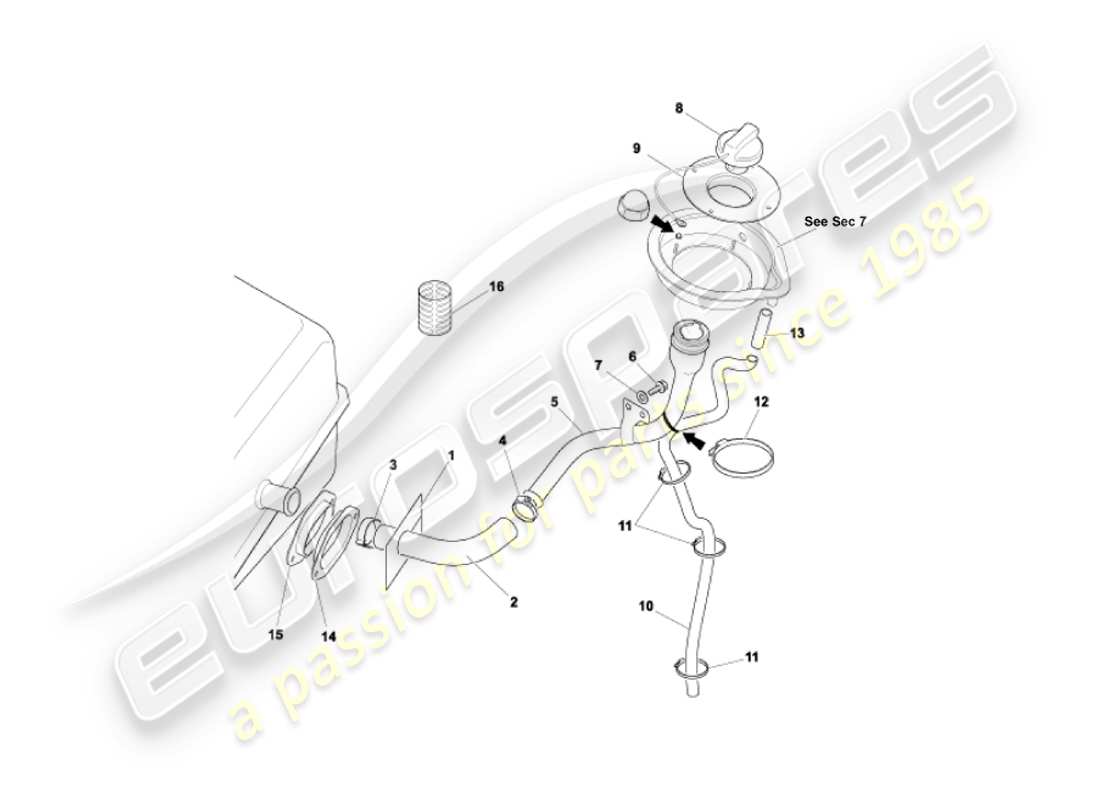 aston martin vanquish (2003) tubo di riempimento carburante diagramma delle parti