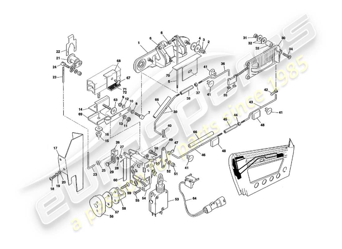 aston martin v8 volante (1997) meccanismo di chiusura della porta diagramma delle parti