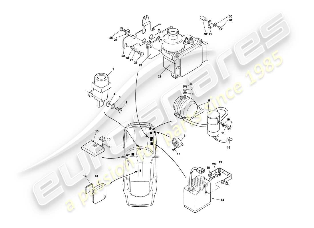 aston martin v8 coupe (2000) componenti sottocofano, diagramma delle parti secondo vin v79079