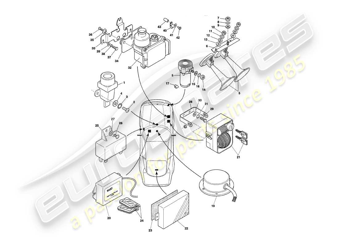aston martin v8 coupe (2000) componenti del sottocofano, diagramma delle parti vin v79079-79091