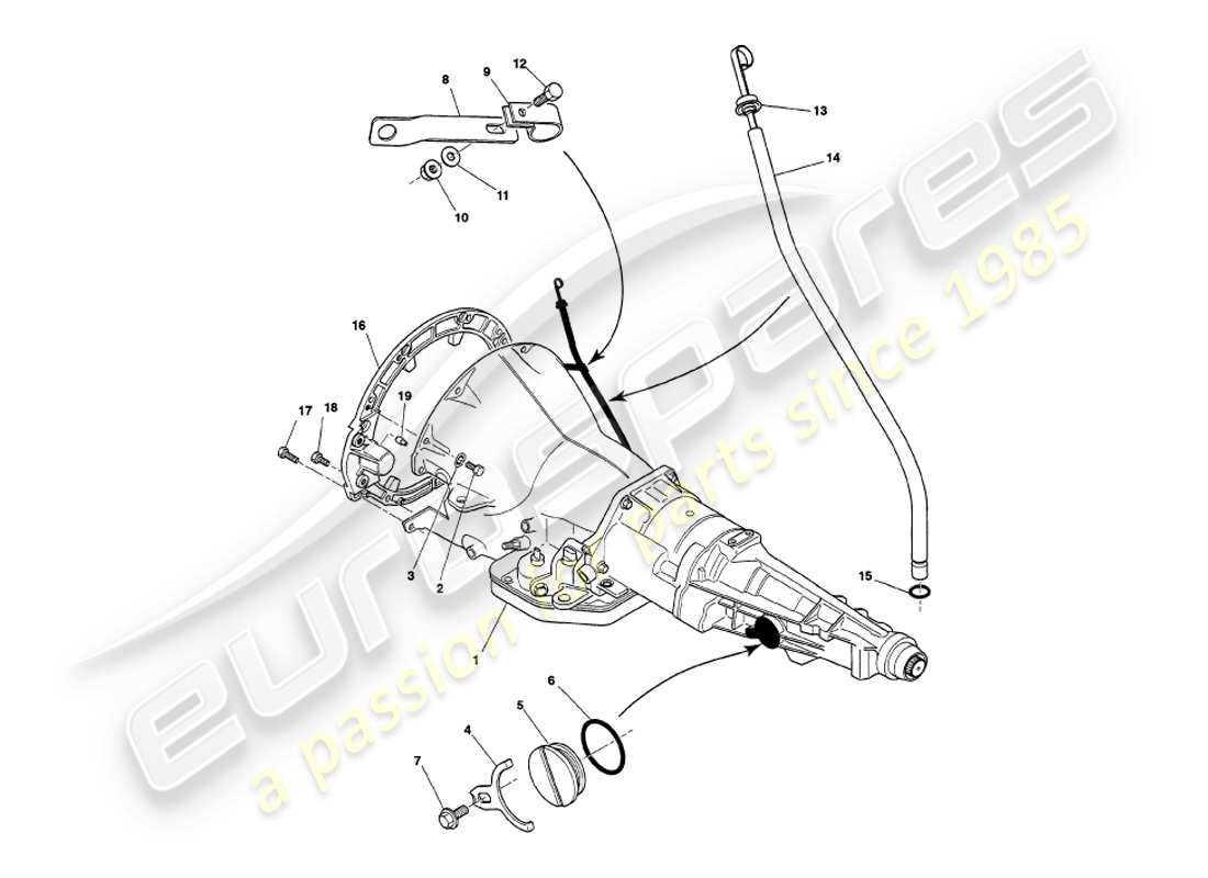 aston martin v8 volante (1997) cambio a quattro velocità diagramma delle parti