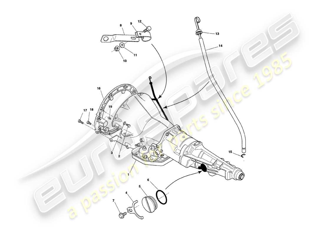 aston martin v8 coupe (2000) diagramma delle parti del cambio a quattro velocità