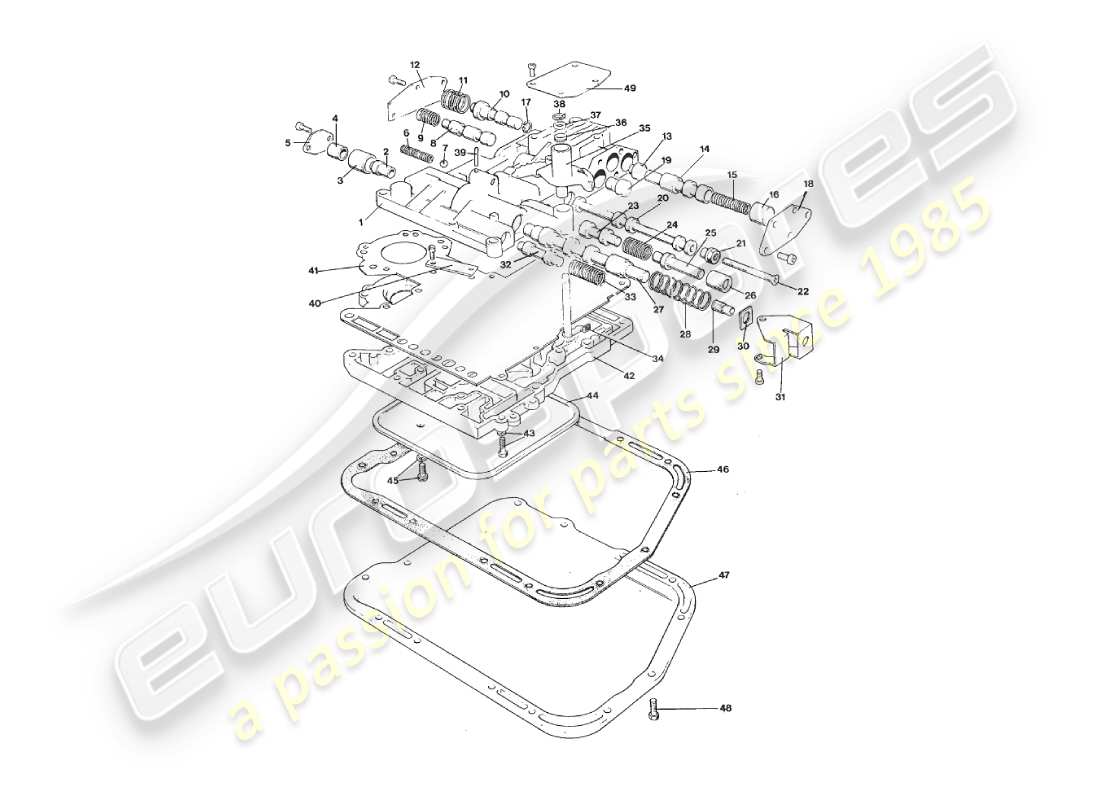 aston martin v8 virage (2000) 3 diagramma delle parti del corpo valvola, della coppa e dell'albero dell'elica