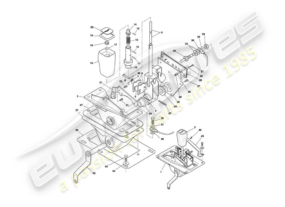 aston martin v8 coupe (2000) selettore marcia diagramma delle parti