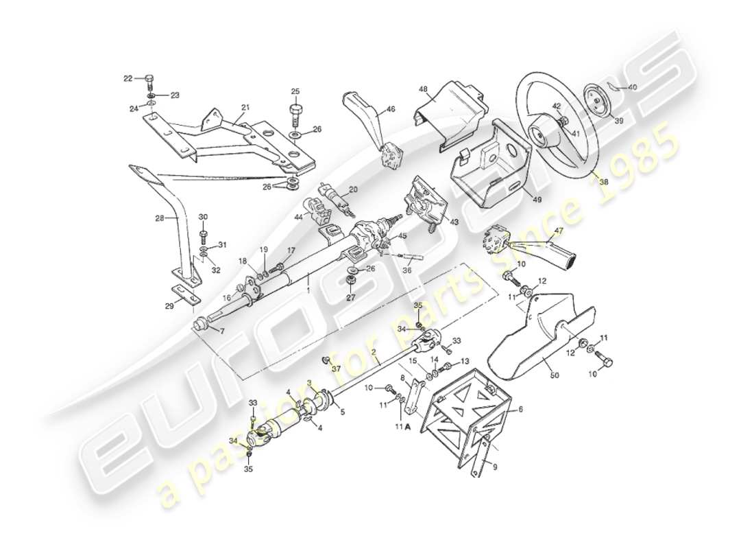 aston martin v8 virage (2000) diagramma delle parti del piantone dello sterzo