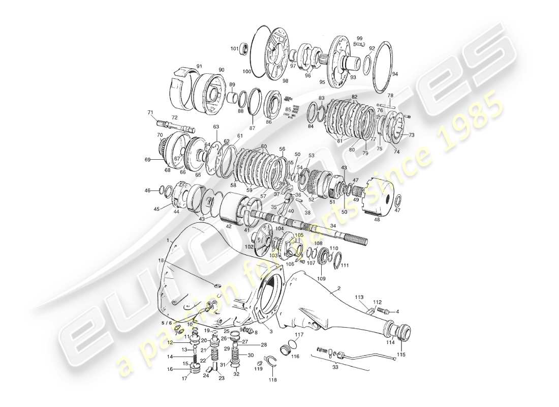 aston martin v8 virage (2000) schema delle parti della scatola ingranaggi e del treno di velocità a 3 velocità