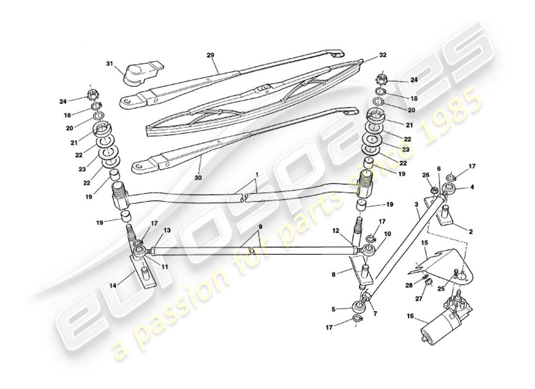 aston martin v8 volante (2000) tergicristalli diagramma delle parti