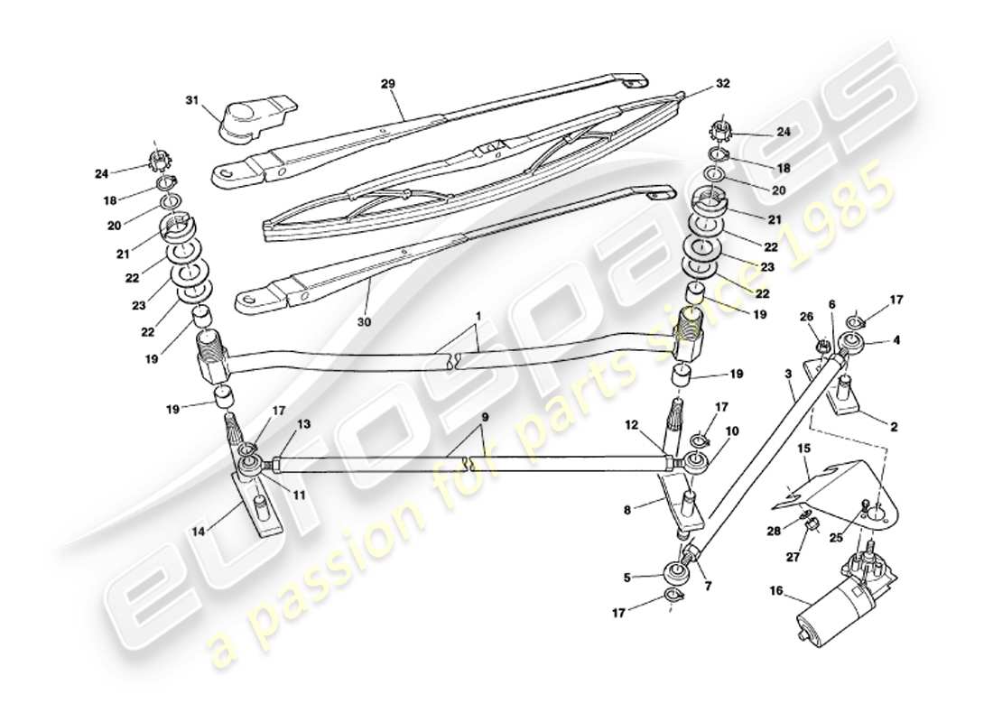 aston martin v8 volante (1999) tergicristalli diagramma delle parti
