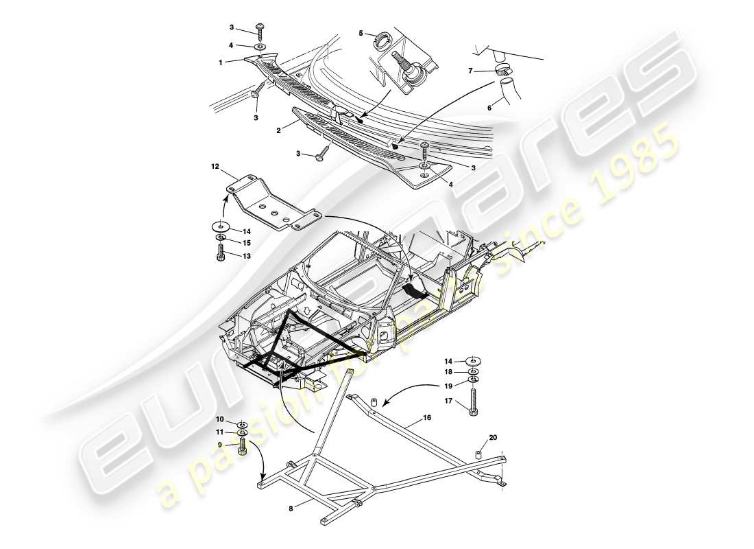 aston martin v8 volante (1997) diagramma delle parti dei raccordi del corpo