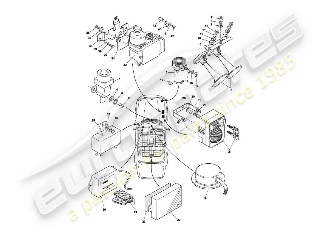 aston martin v8 volante (1998) componenti sottocofano, diagramma delle parti secondo vin 89026