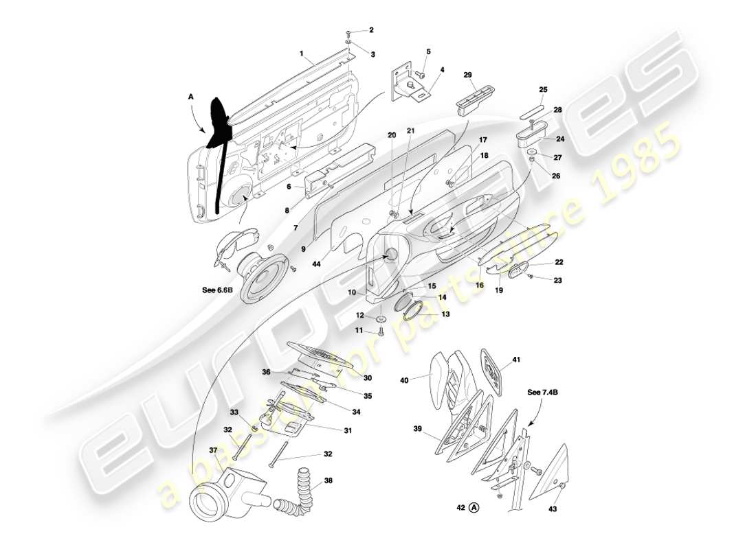 aston martin db7 vantage (1999) diagramma delle parti di involucri, raccordi e guarnizioni delle porte