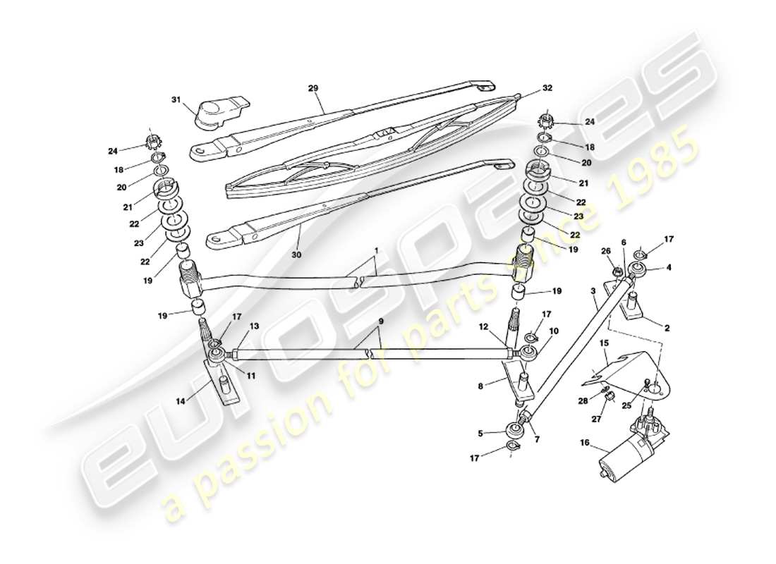 aston martin v8 volante (1998) diagramma delle parti dei tergicristalli