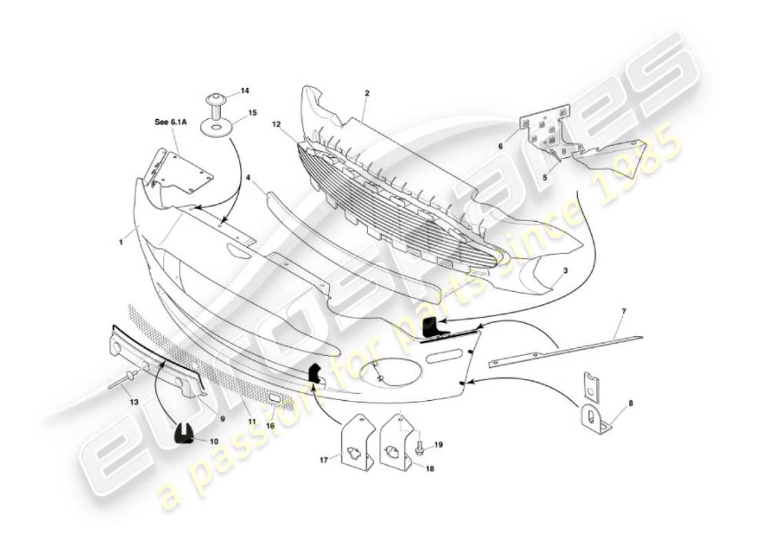 aston martin vanquish (2002) paraurti anteriore e grembiule diagramma delle parti